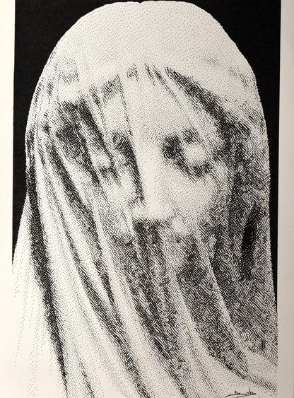 Detail of Giovanni Strazza’s sculpture “The Veiled Virgin”
